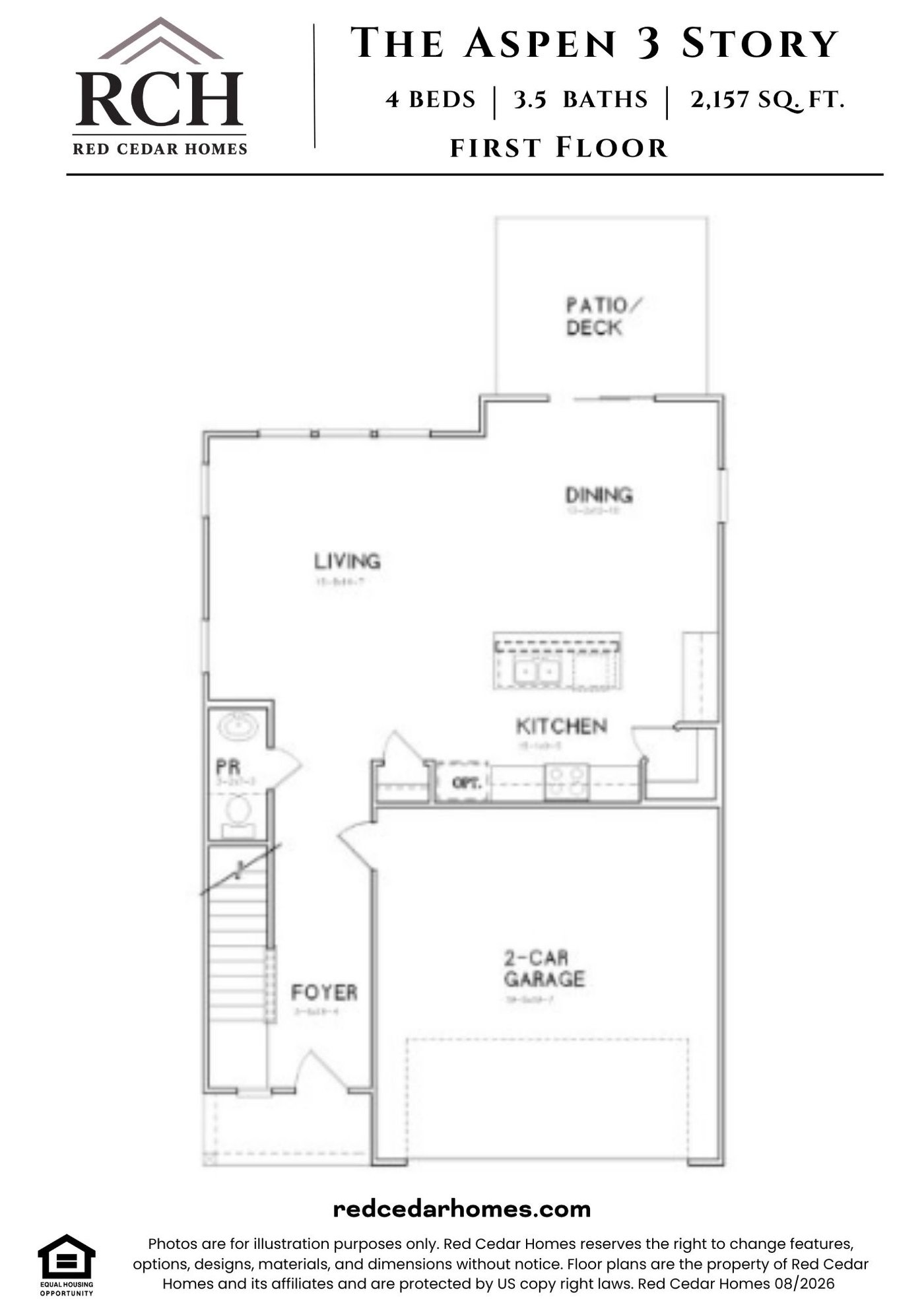 Aspen 3-Story First Floor — 4 bed, 3.5 bath, 2157 sq ft